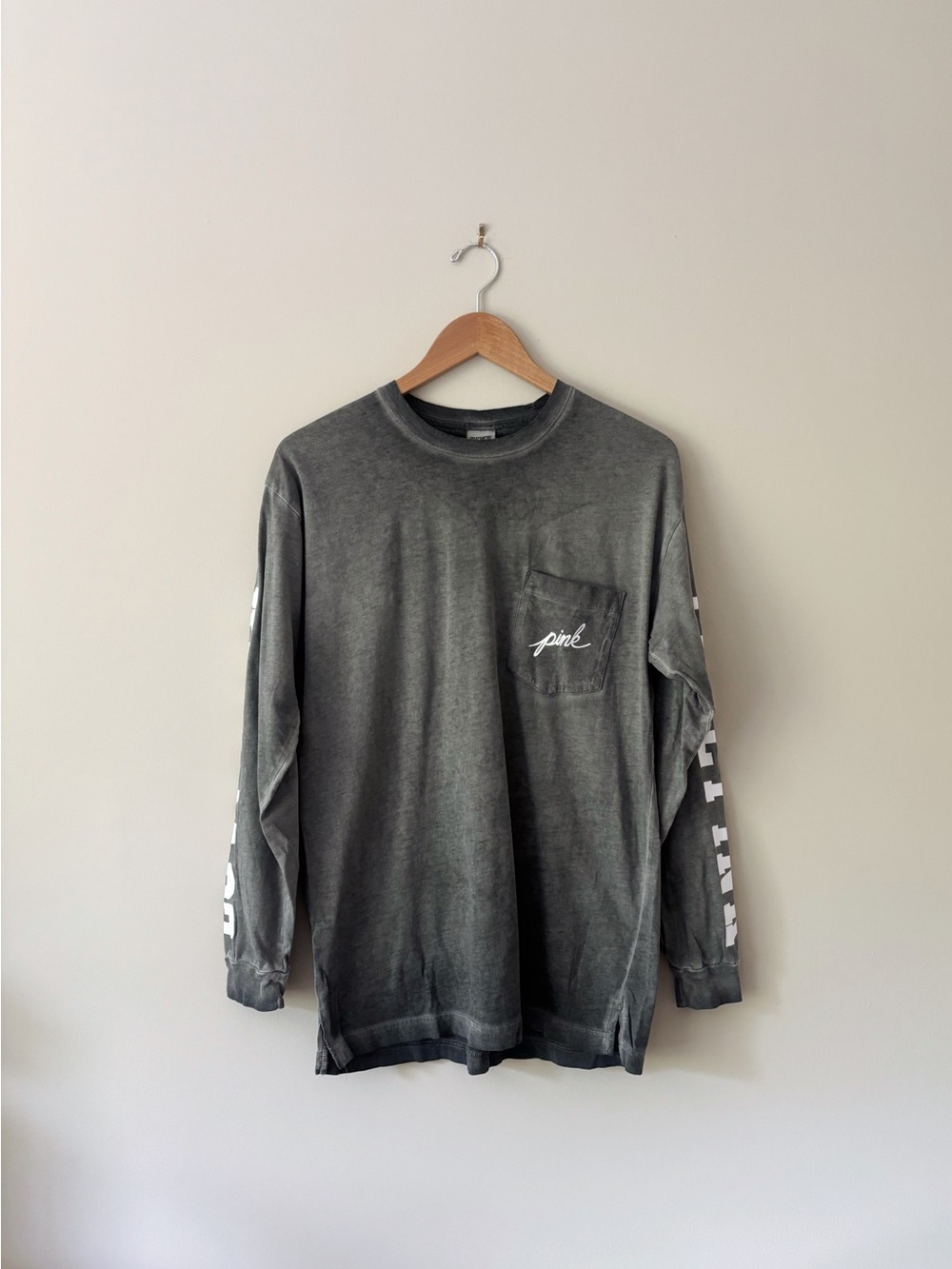 PINK by Victoria's Secret Distressed Gray Long  Sleeve Tee